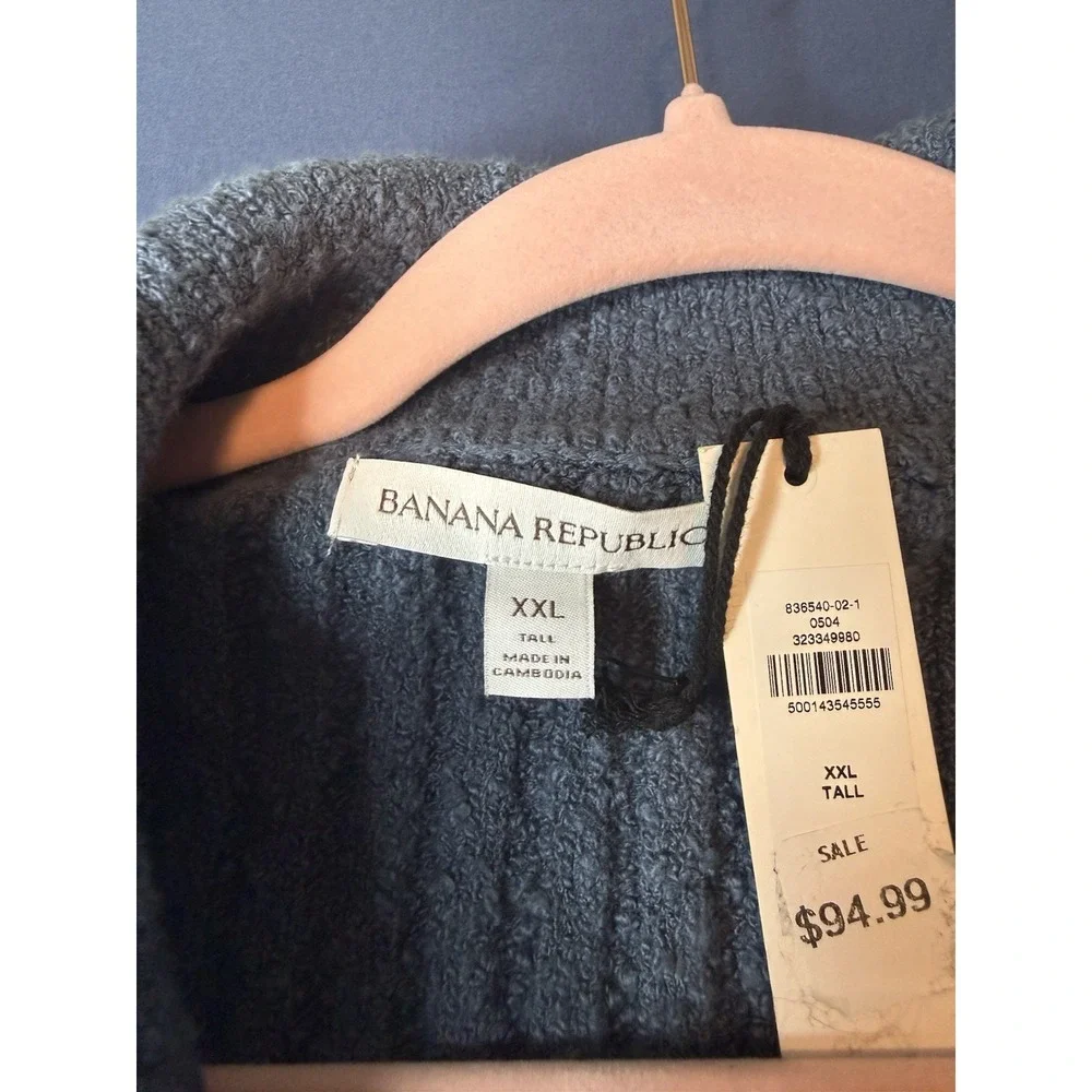Banana Republic Men's Blue Rib-Knit Cotton Collared Button Pullover Sweater 2XL